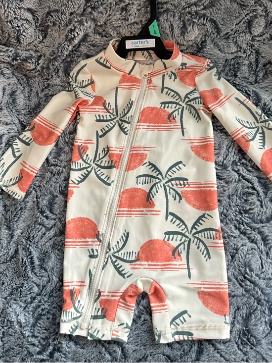 Carter's Other - NWTS Carter's Coral Palm Print Kids One-Piece Rash Guard swimsuit Sz 6/9 mos